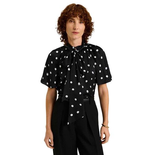 Veronika Maine Black Painterly Dot Satin Blouse